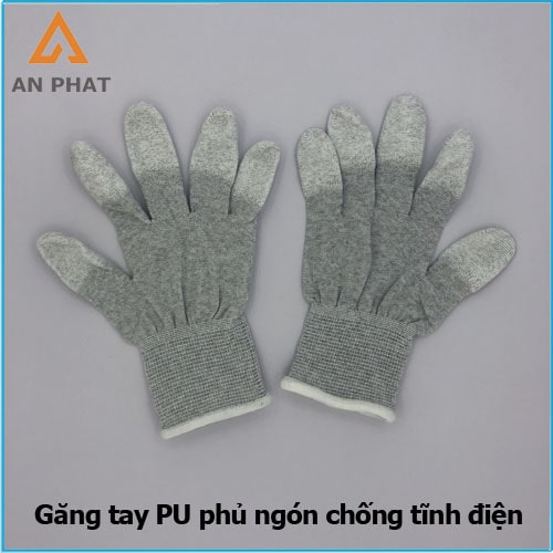 Găng tay PU ngón chống tĩnh điện có đặc điểm màu ghi xám đặc trưng và có tính năng chống tĩnh điện đặc biệt