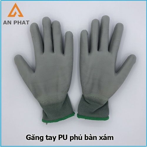 Găng tay có lớp PU phủ bàn màu xám dày dặn