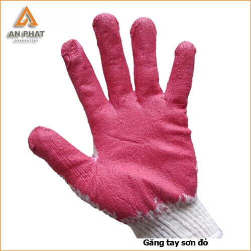 Găng tay sợi phủ sơn đỏ lòng bàn tay